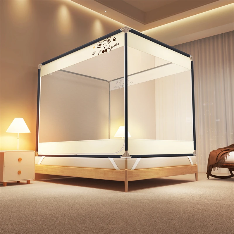 【A类防摔卡通】方顶坐床加密蚊帐全底婴幼儿防摔蚊帐自连接支架