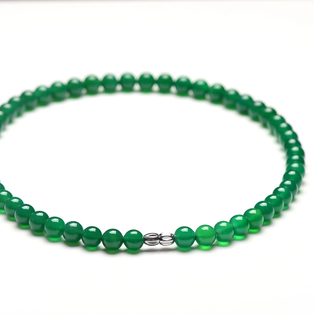 华缘7a天然绿玛瑙玉髓圆珠项链翠绿通透 妈妈款礼物气质时尚绿色