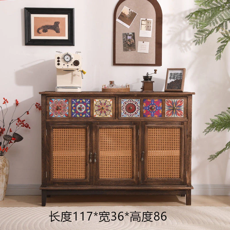 美式收纳柜边柜复古实木储物柜客厅靠墙餐边柜家用斗柜茶水柜矮柜