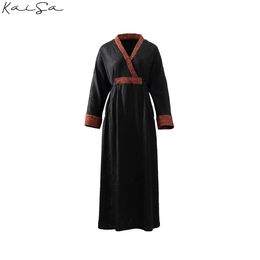 【淡然】国风新中式冠乐绉香云纱桑蚕丝长袖连衣裙