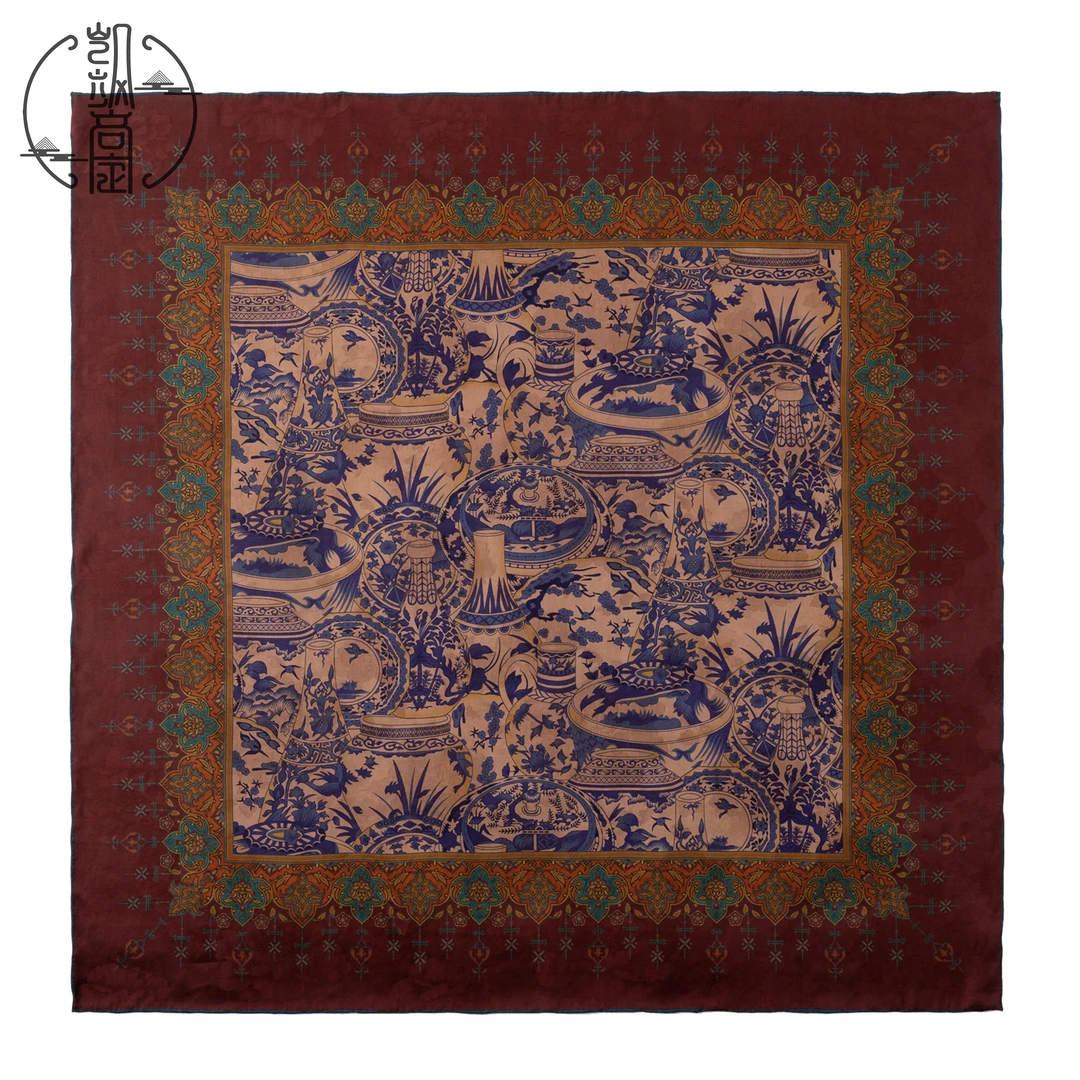 【天青瓷】KS1994老料香云纱重缎42姆米湖丝皮子料方巾丝巾