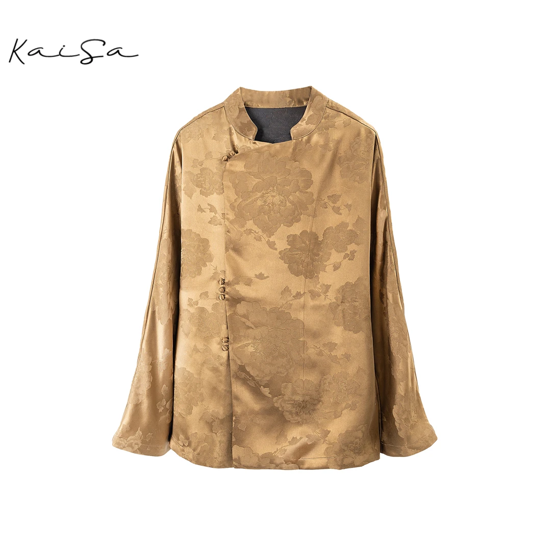 【嫣然】高端定制~重缎香云纱桑蚕丝长袖上衣衬衫外套F8007