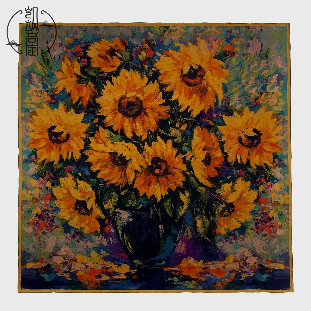 【绫罗-多彩太阳花】KS1495老料全透孔绫罗香云纱围巾方巾