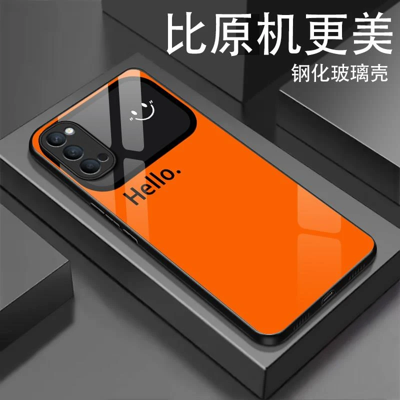笑脸视窗适用opporeno4手机壳新款reno4pro玻璃壳reno4se手机套硅