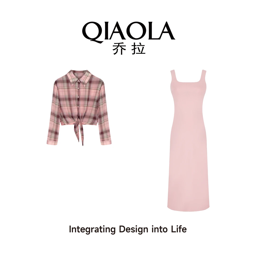 QIAOLA/乔拉【心动交织】夏季梭织格纹翻领慵懒A版上衣裙子预售