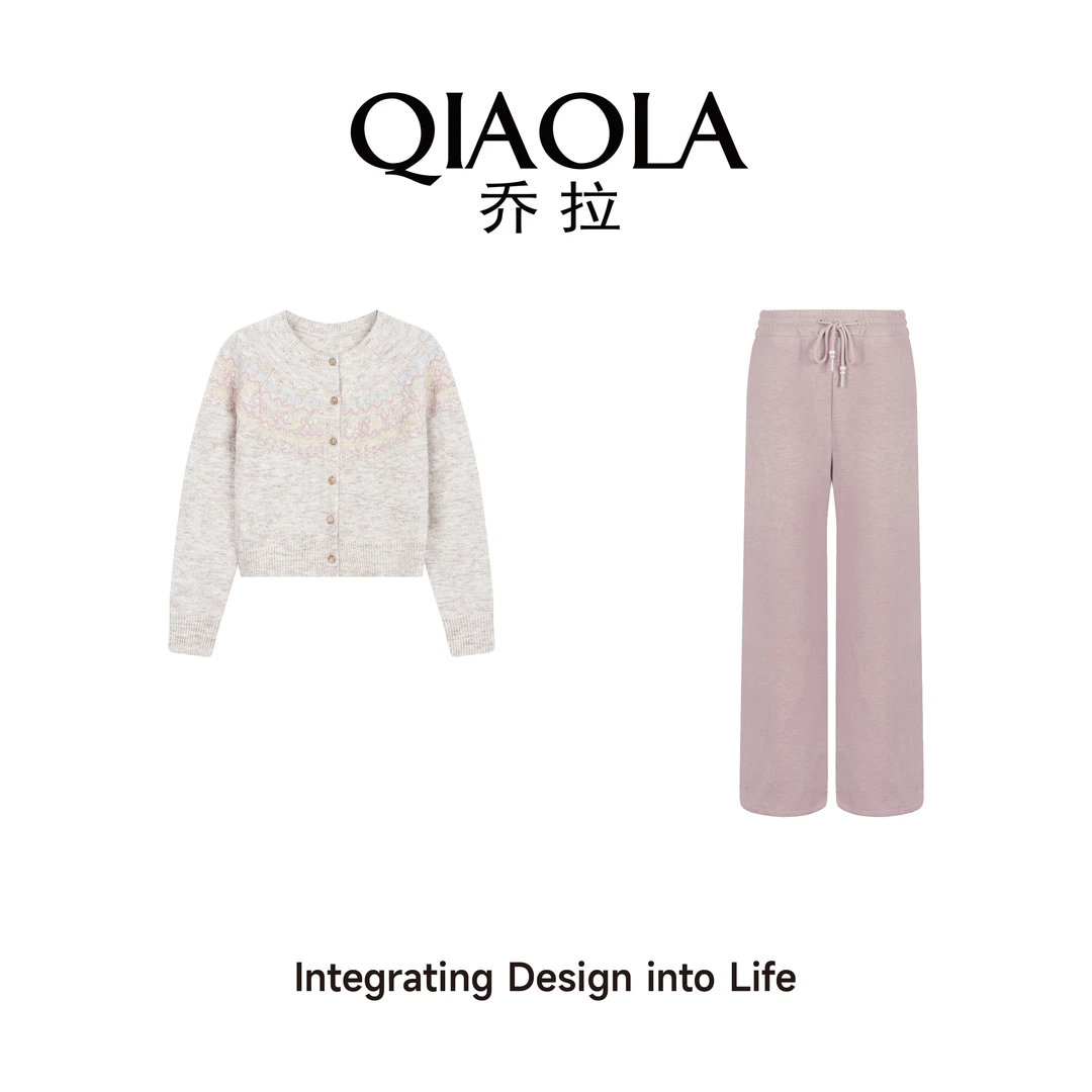QIAOLA/乔拉【风吹樱雪】秋冬季圆领单排扣百搭休闲时尚套装预售