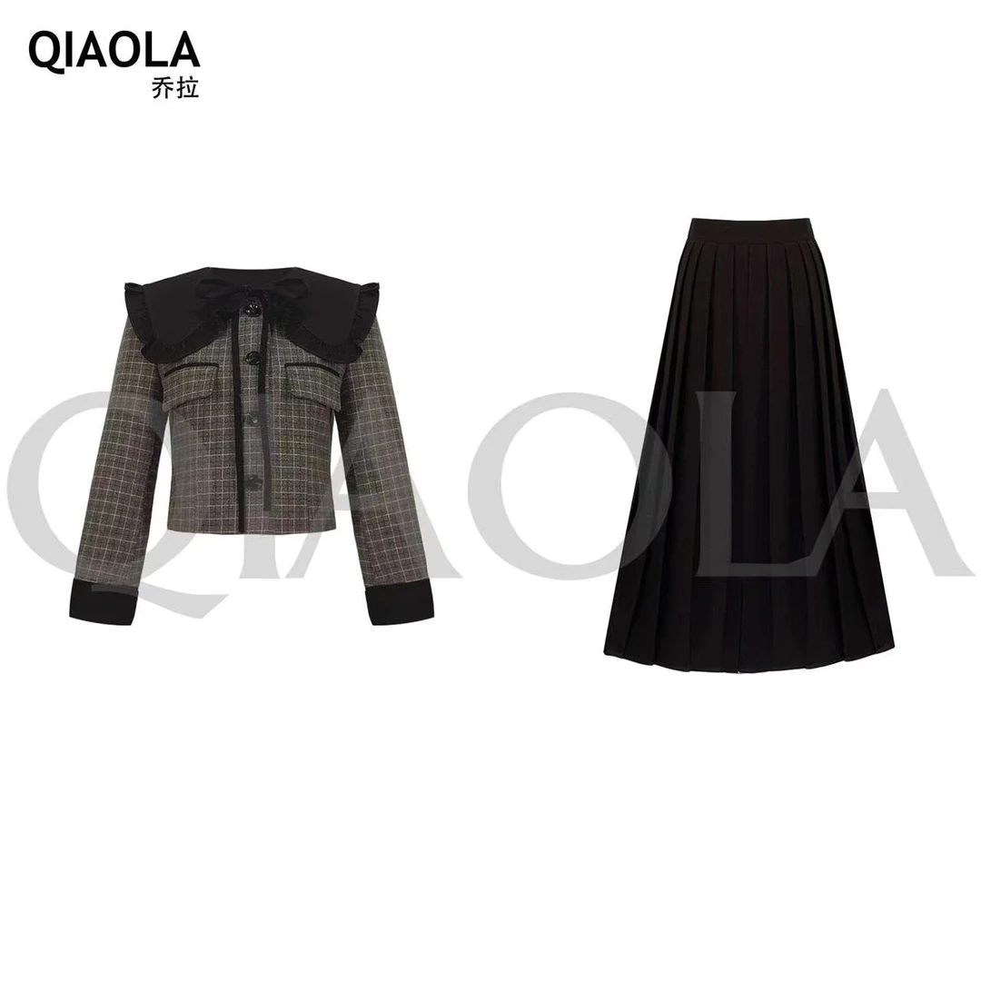 QIAOLA/乔拉【乌木玫瑰】秋冬款格纹呢子翻领轻奢减龄时尚套装预售