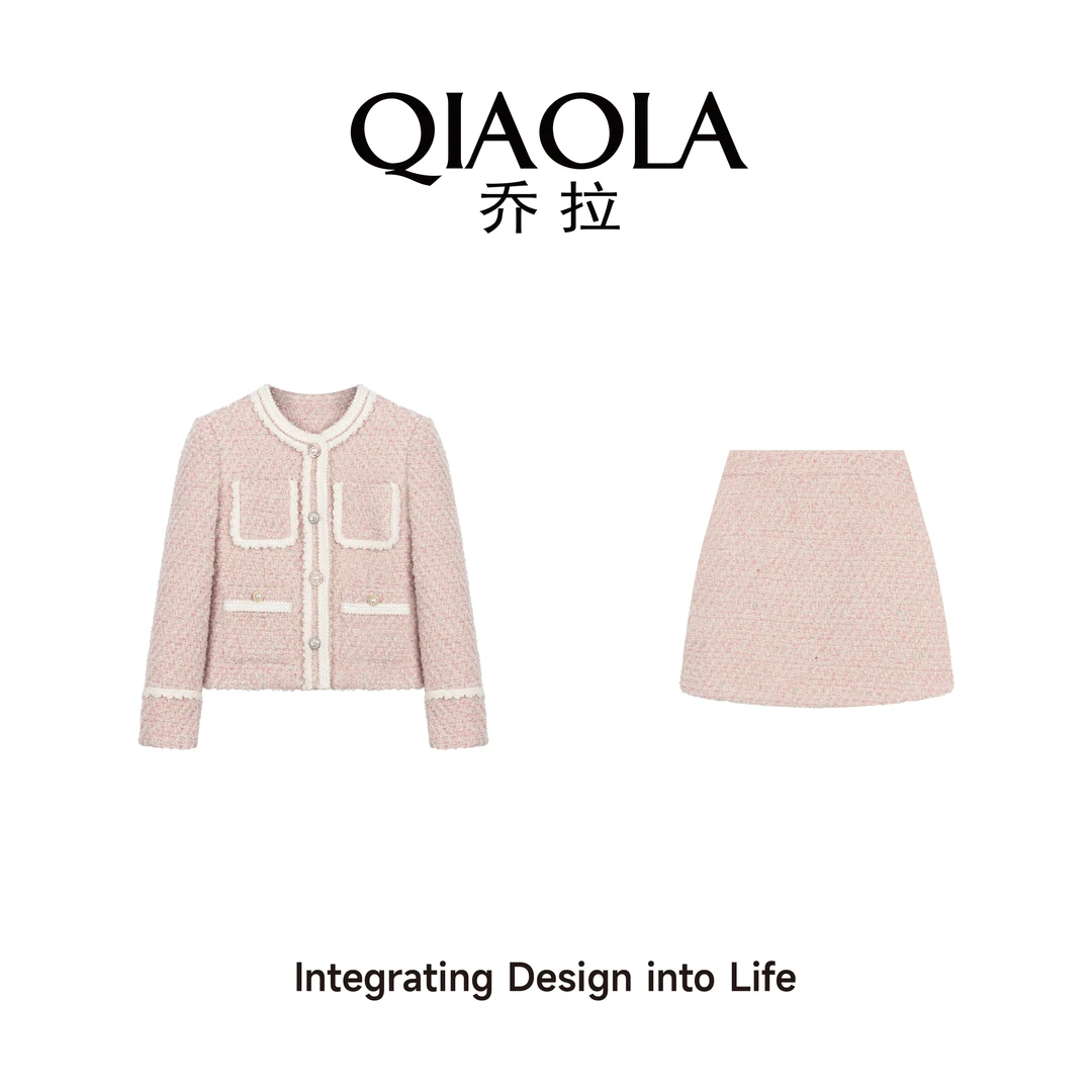 QIAOLA/乔拉【樱岛茶话】秋冬季小香风圆领单排扣轻奢时尚套装预售