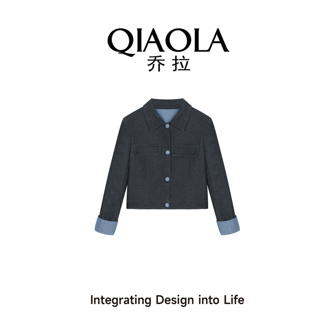 QIAOLA/乔拉【南风旅途】秋冬季弹力斜纹翻领单排扣百搭外套预售