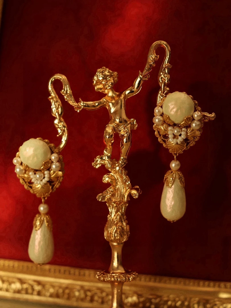 铜合金耳饰 【1008】中古宫廷风手工巴洛克花朵耳饰