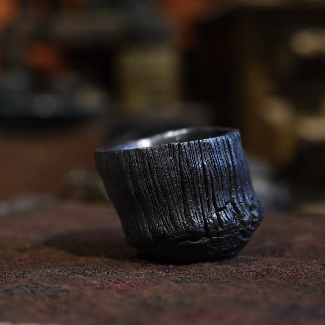 当代 原矿柴烧手捏竹节杯70ml