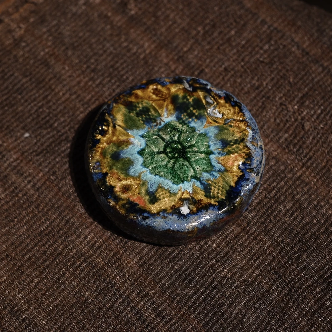 原矿龙窑柴烧手捏釉变壶托