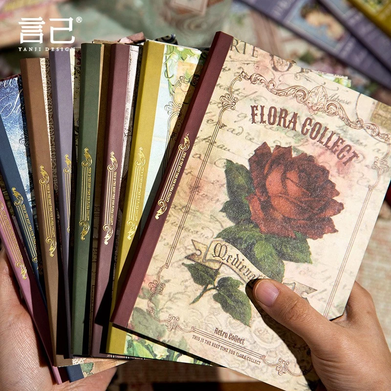 言己 繁花系列双面素材期刊本创意复古风手账学生素材