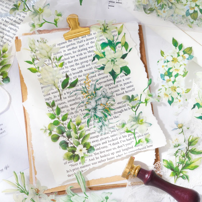 暮光 花园秘境系列PET模切贴纸包 植物花卉手帐装饰贴纸包 6款