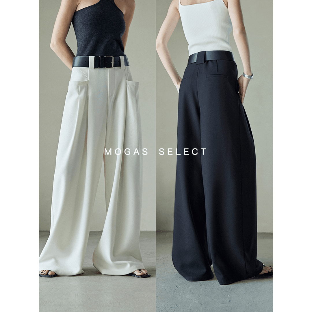 Mogas【芦芦】长腿神器重磅奢牌时髦双褶显瘦高腰阔腿裤女春赠腰带