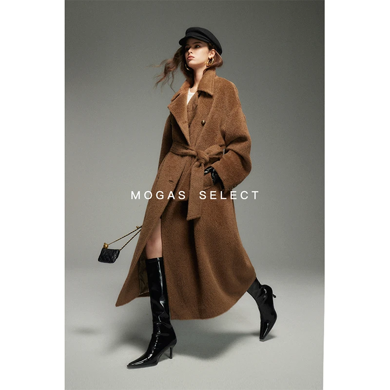 Mogas【达人】重磅秘鲁进口苏力大衣篙奢羊驼绵羊毛束腰修身毛呢