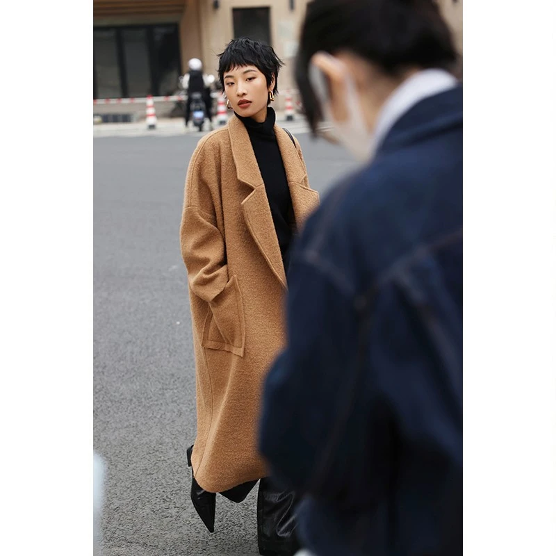 MOGAS【粉丝回馈】时髦慵懒温暖通勤率性100澳毛针织羊毛大衣女冬季