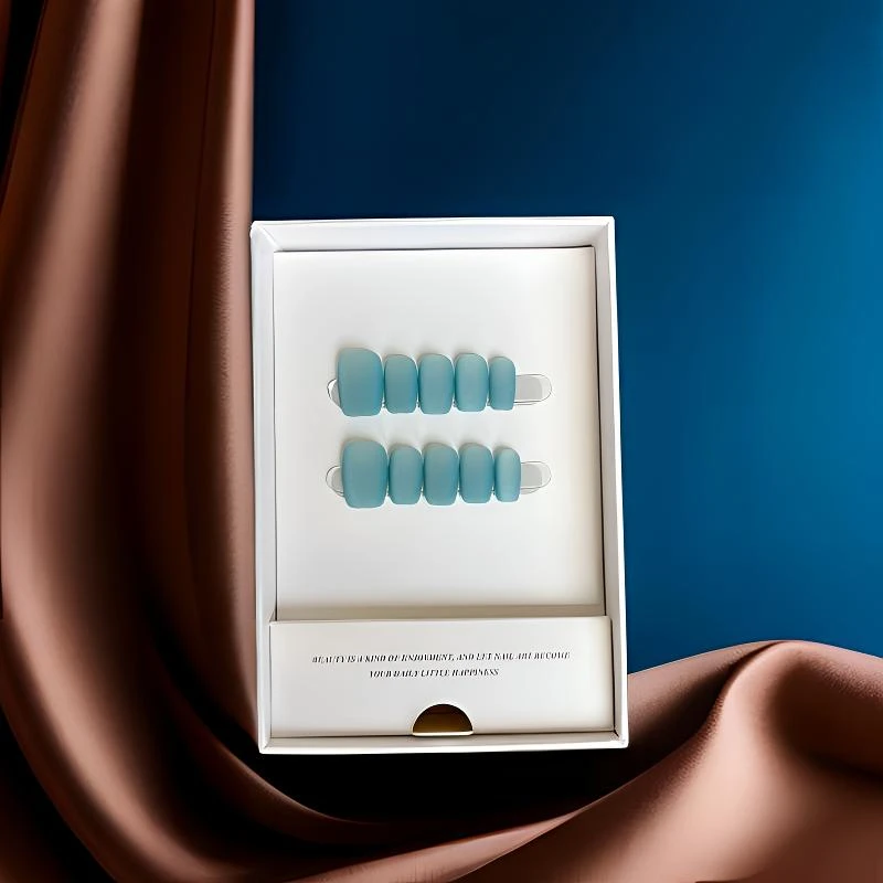 【黛尾蓝】高品质磨砂穿戴甲高级短方极致简约时尚潮流丝绸感美甲贴