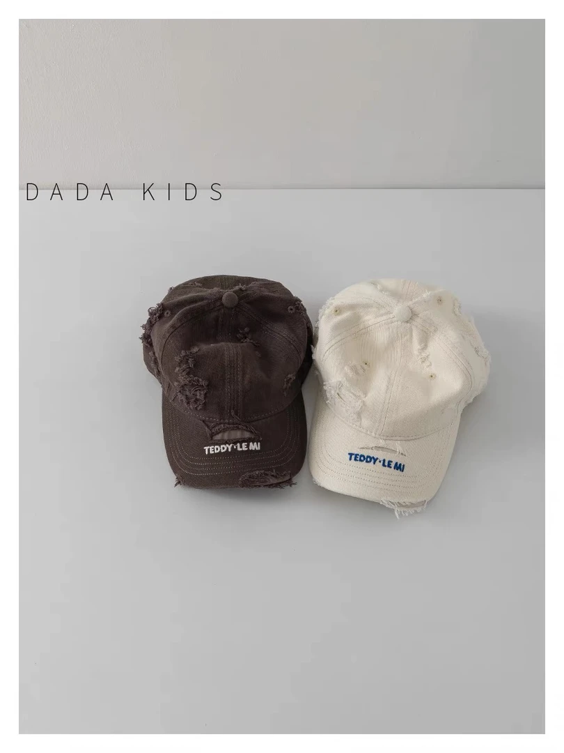 儿童鸭舌帽ins韩国复古水洗破洞个性遮阳帽子男童女童洋气棒球帽