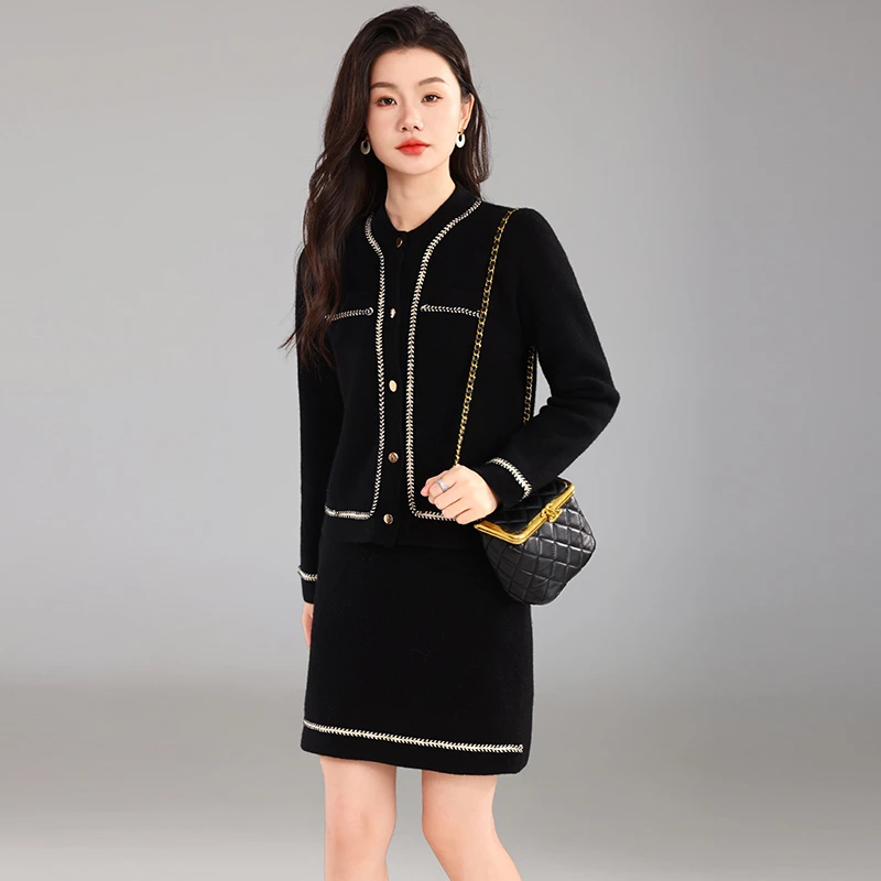 初春秋纯羊毛针织套装女韩系穿搭小香风气质高级感时尚裙装两件套