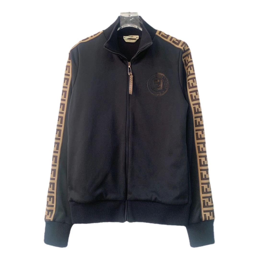 99新 FENDI/芬迪 001147 黑色侧边logo字母刺绣聚酯纤维外套 40码