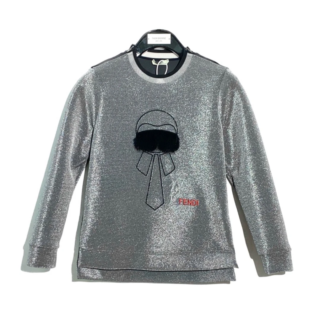 99新 FENDI/芬迪 A级 004081绒毛老佛爷Logo刺绣细闪长袖卫衣36码