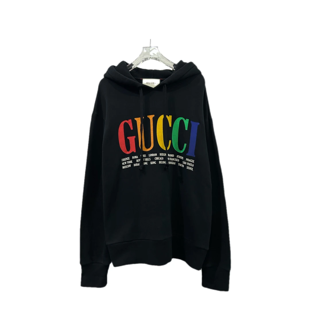 99新 GUCCI/古驰 01032 Gucci棉质彩虹字母印花logo连帽卫衣  s码