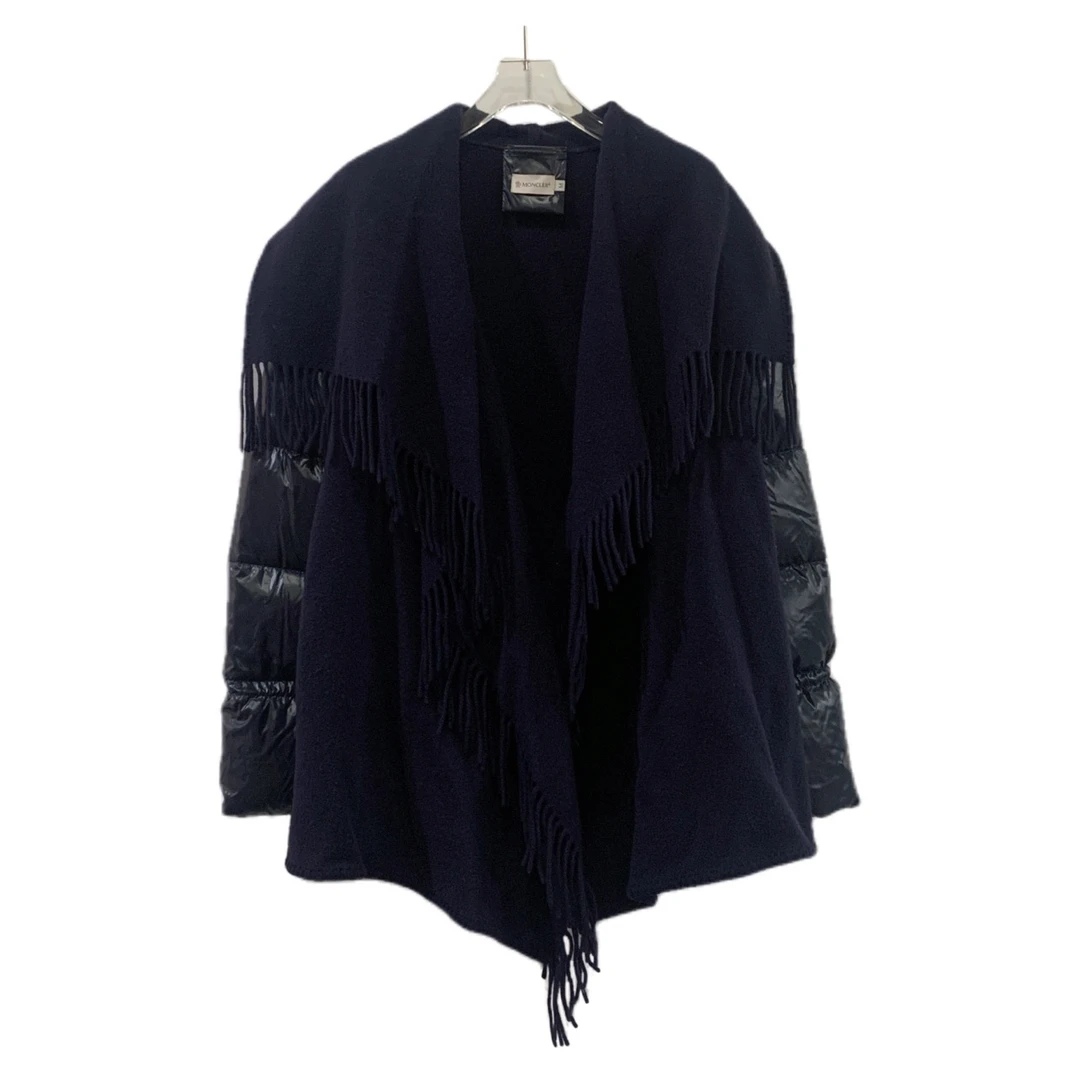99新 MONCLER 001166 Moncler 藏青色流苏拼接斗篷羊毛羽绒服 m码