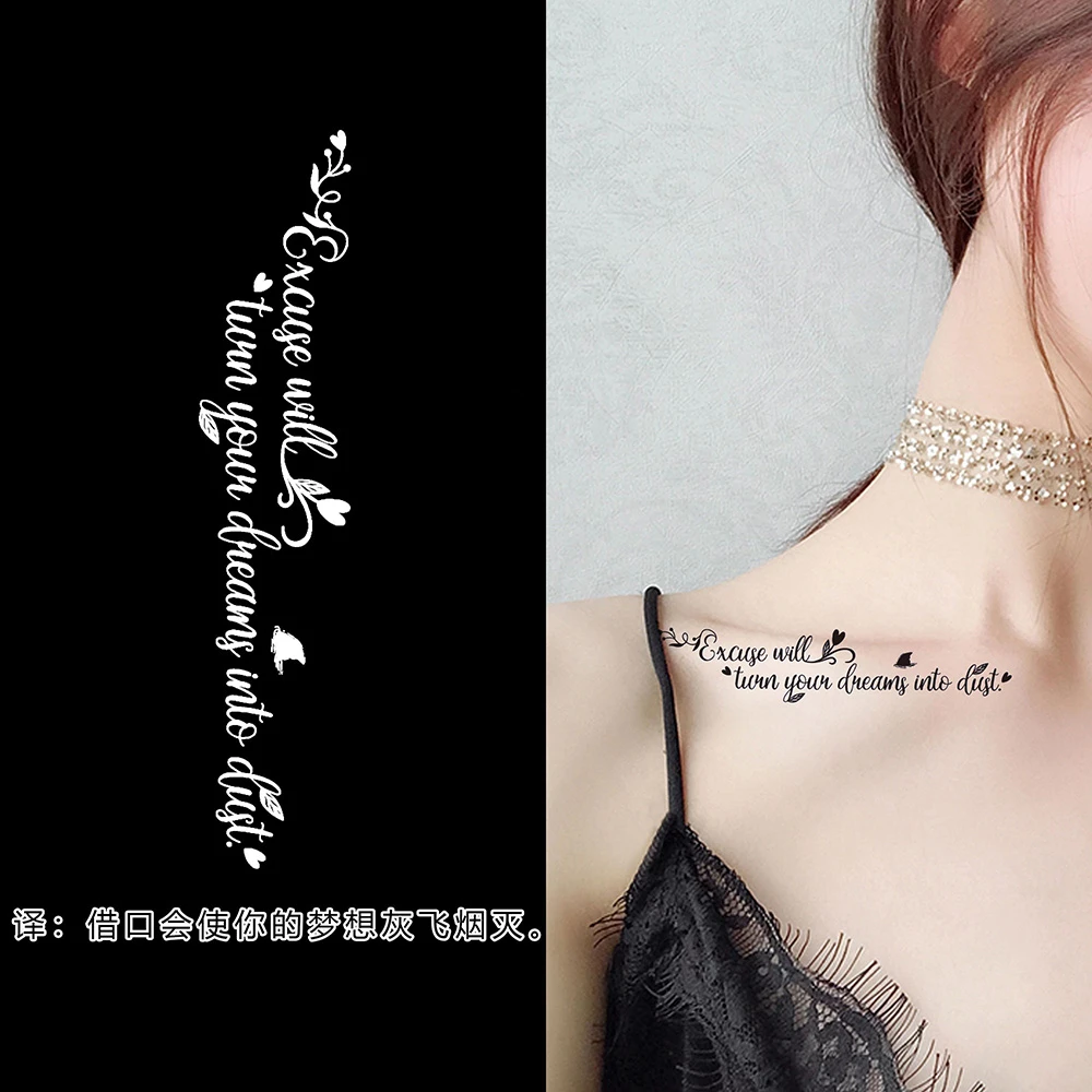 英文纹身贴黑色女防水持久仿真时尚知性美少女纹身贴贴纸ins风