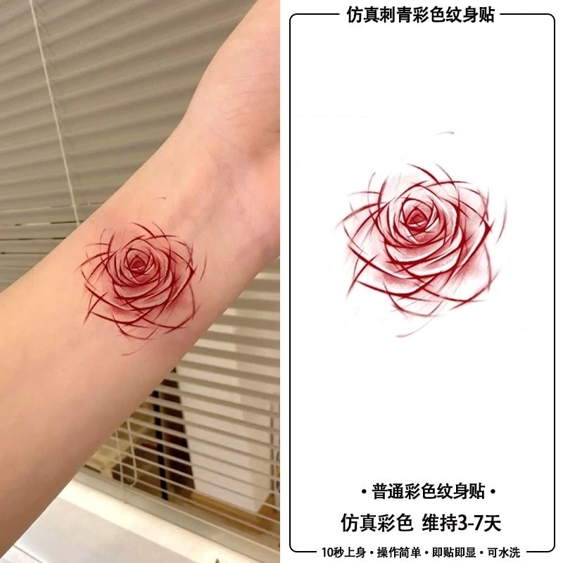 纹身贴防水纯欲风刀刻玫瑰手腕彩色可爱防水反光辣妹逼真锁骨性感