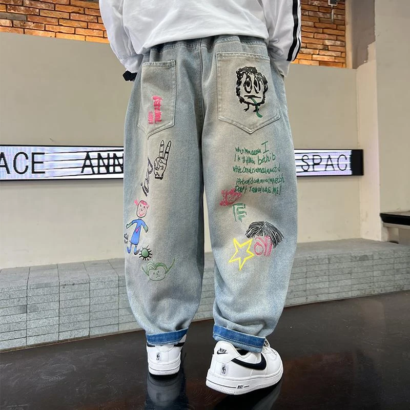 男童牛仔裤春秋款2024新款儿童装韩版宽松休闲裤子炸街大童春装潮