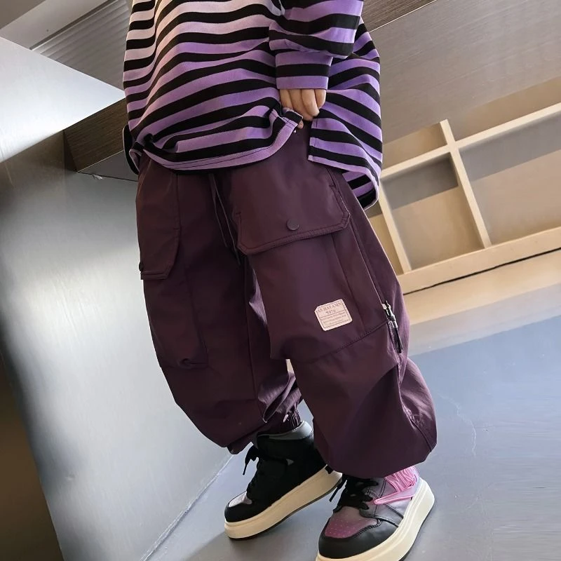 男女童裤子春秋2024新款儿童帅气工装裤中大童秋装男孩女孩长裤潮