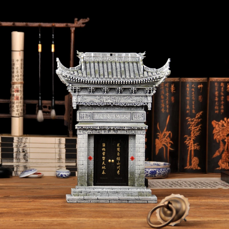 江南园林风古建筑微缩模型酒店软装中古风家居装饰品摆件手工彩绘