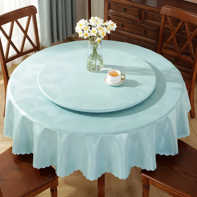 PU加厚整套转盘桌布防水防油免洗防烫酒店餐厅家用大圆桌餐布圆形