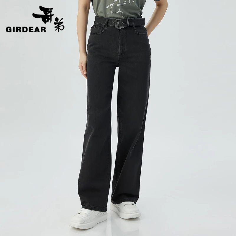 哥弟 高腰垂感造型腰带直筒长裤1100461女裤