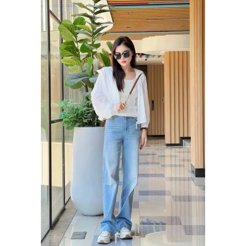 哥弟浅色百搭高腰窄版直筒牛仔裤/1100270休闲裤女裤