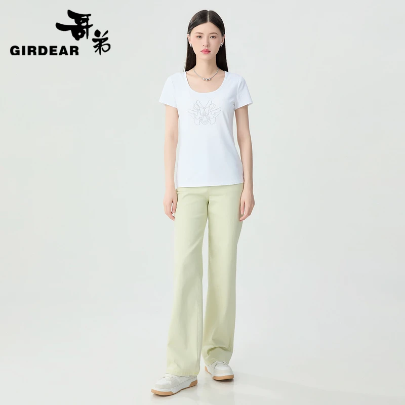 哥弟 大U领精致烫钻短袖亲肤T恤1301054