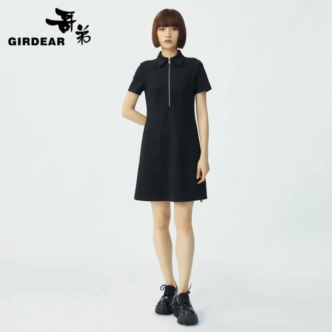 哥弟polo领显瘦收腰修身连衣裙1500421长款