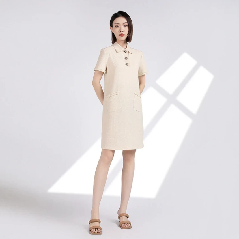 哥弟 直身版POLO领小香风连衣裙气质显瘦休闲1500297