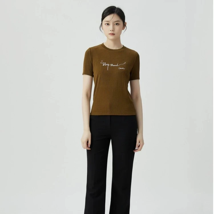 哥弟 细坑条深呼吸字母印花套头短袖T恤1300896