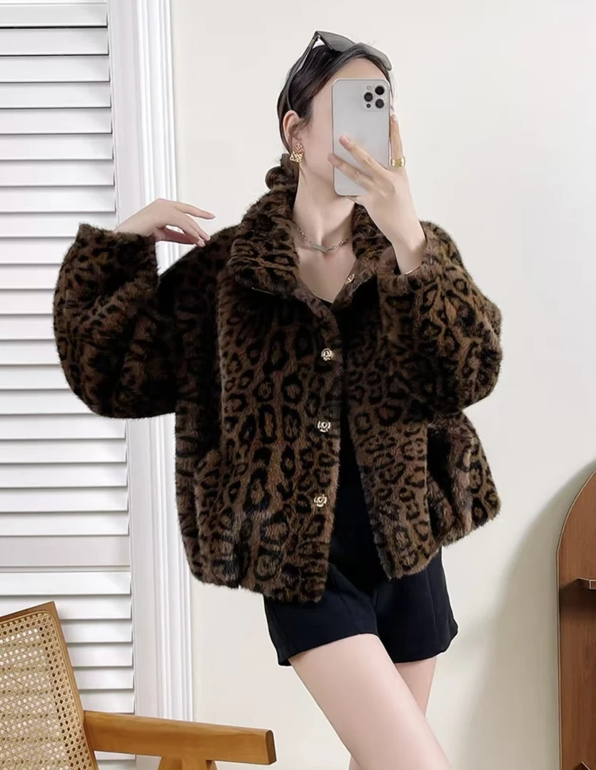 001短款豹纹气质时尚百搭女装外套