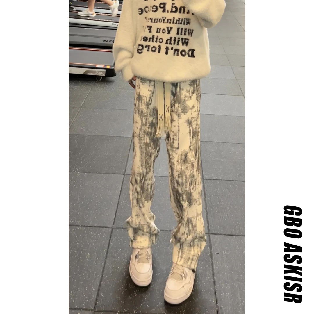 灯芯绒扎染裤子男秋冬款美式潮牌痞帅卫裤高级感休闲运动直筒裤