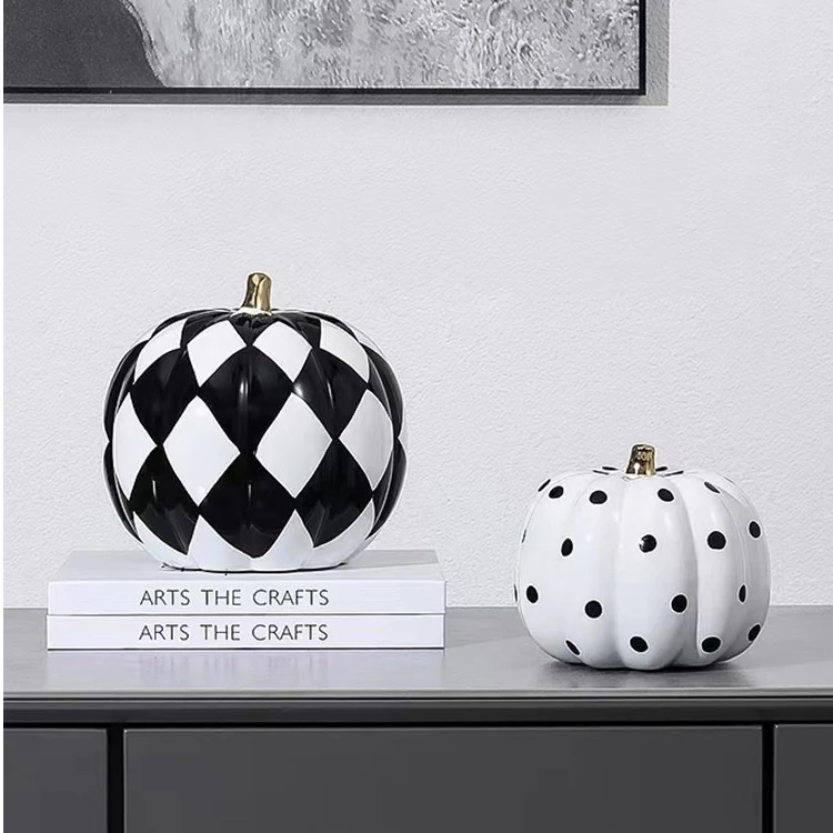 黑白条纹南瓜树脂寓意摆件简约现代客厅电视柜酒柜书房桌面装饰品