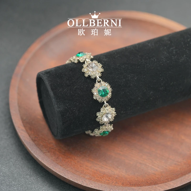 铜合金手链 手工气质轻奢百搭绿色小众彩色镶嵌手工气质轻奢-3031