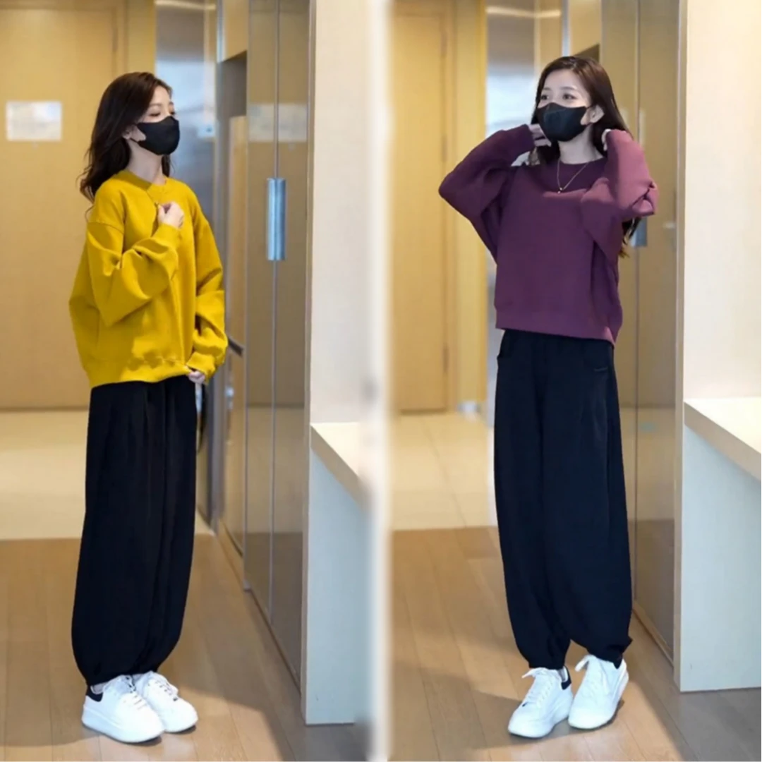 【上衣+裤子一整套】纯棉休闲风运动套装女2025春秋宽松时尚两件套