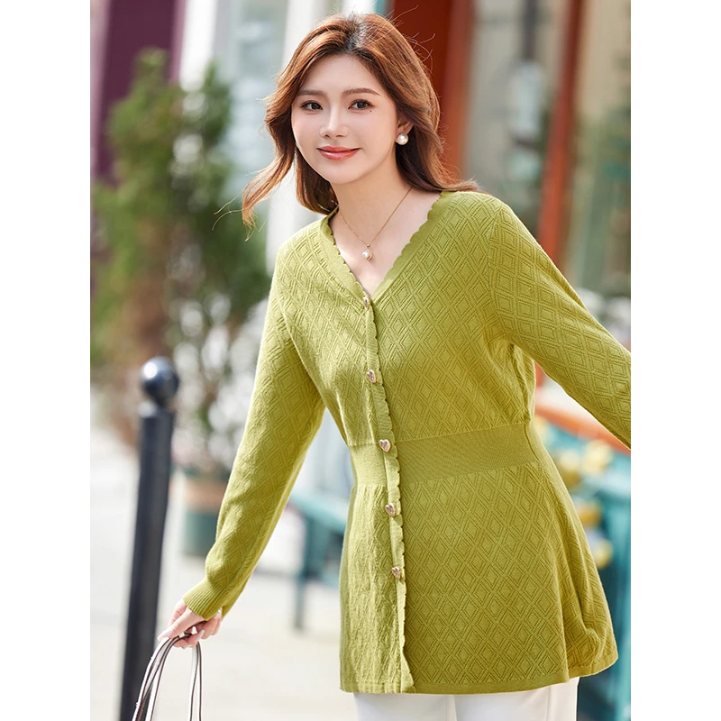 【现货气质棉针织衫】MsShe大码女装春季新品长款提花A~M2401146