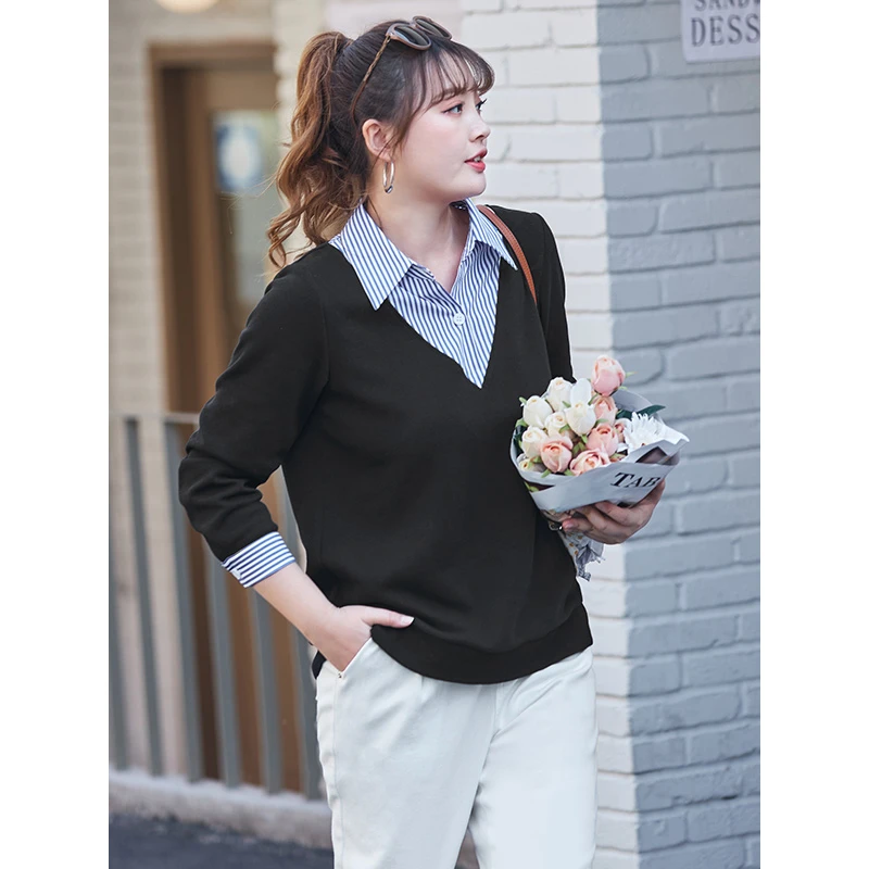 MsShe大码女装新款春装休闲减龄显瘦拼接假两件衬衫A~M2203411