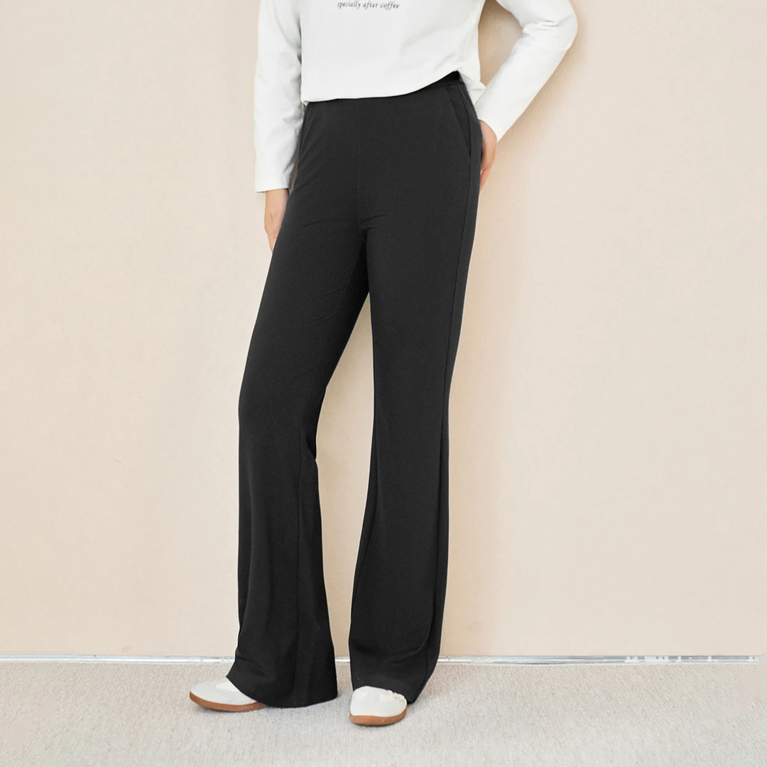 【人棉微喇阔腿裤】MsShe大码女春舒适松紧腰微喇裤A~M2409068