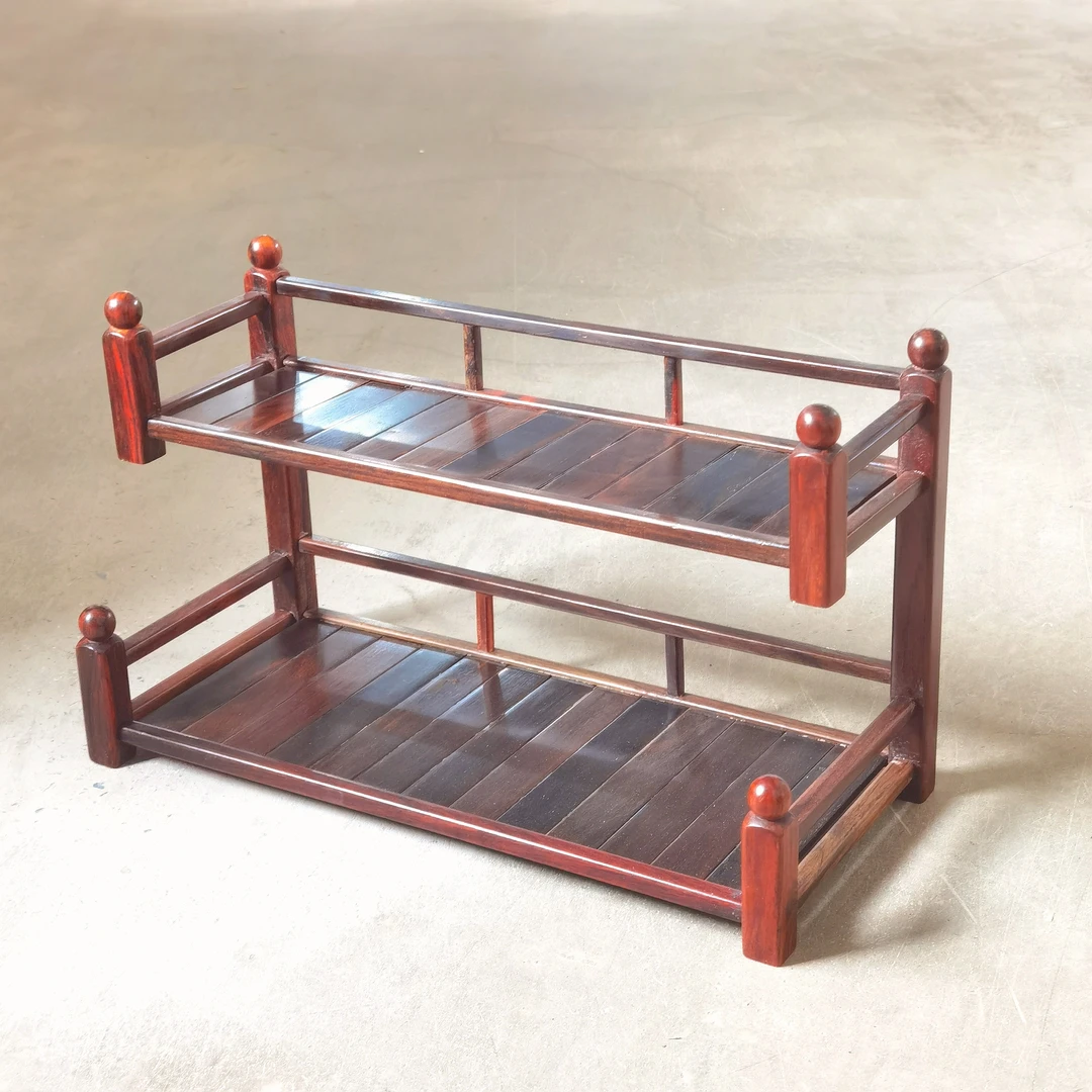 170 交趾木双层宽板杯子置物架收纳架37*14*22