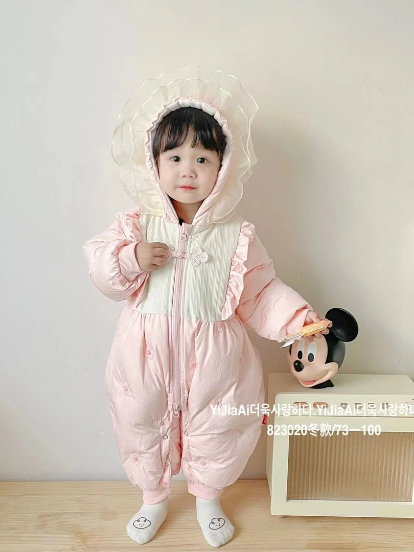 【甜美公主风】冬季公主风棉服连帽宝宝新生儿连体冬季加厚加绒爬服